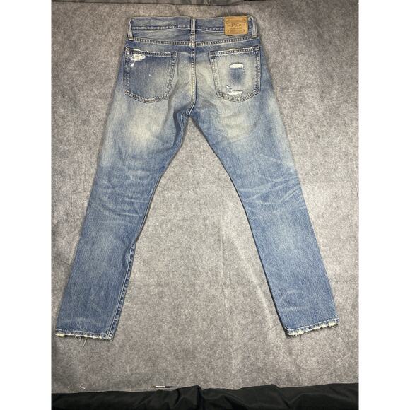Polo Ralph Lauren Jeans Mens 32 x 30 Blue Sullivan Slim Distressed Patches - Picture 16 of 16